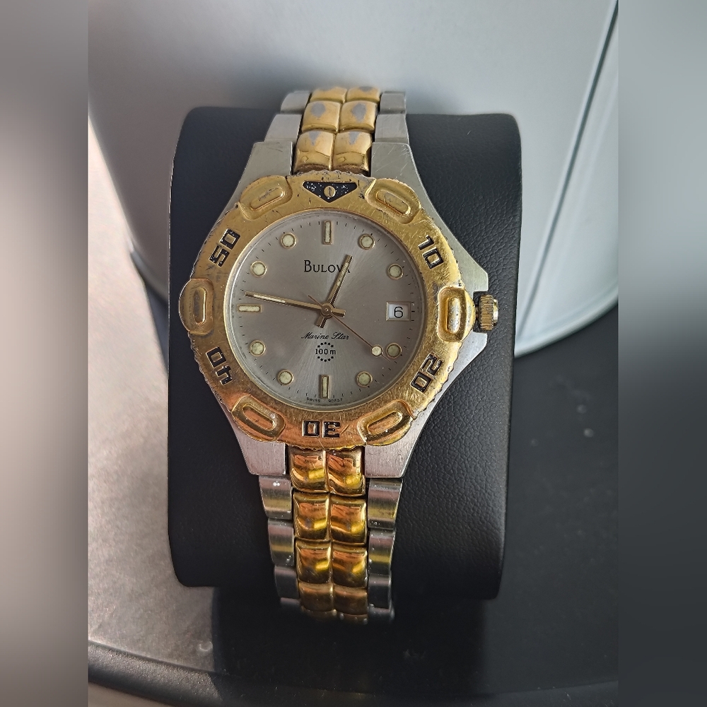 38mm Vintage SWISS Bulova Marine Star Watch Gold/Silver Two Tone New Battery